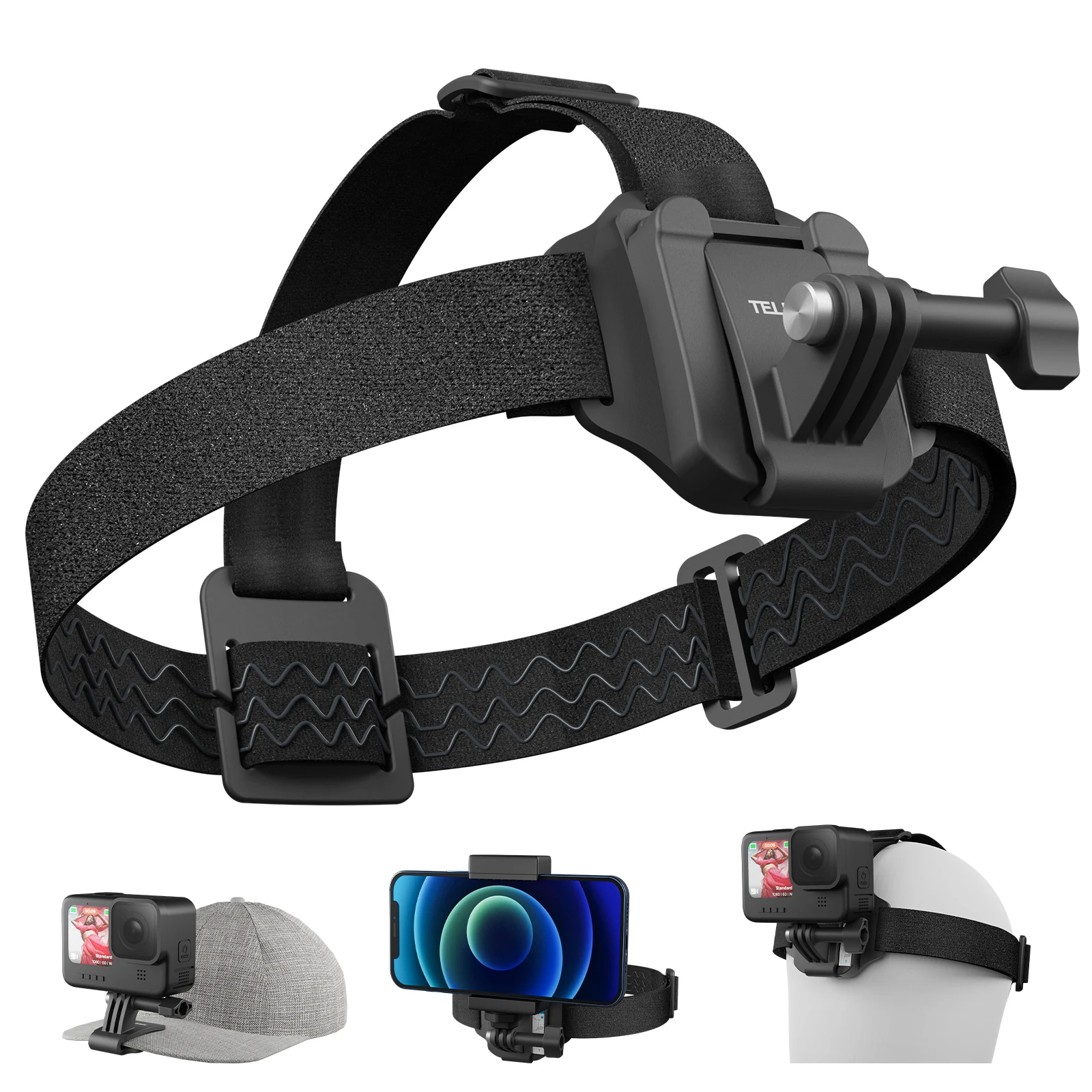 TELESIN 2-in-1 Action Camera Headband Adjustable Head Strap POV Perspective for GoPro 12/11/10/9/8/7 Action2/3 Insta360 Pocket 2