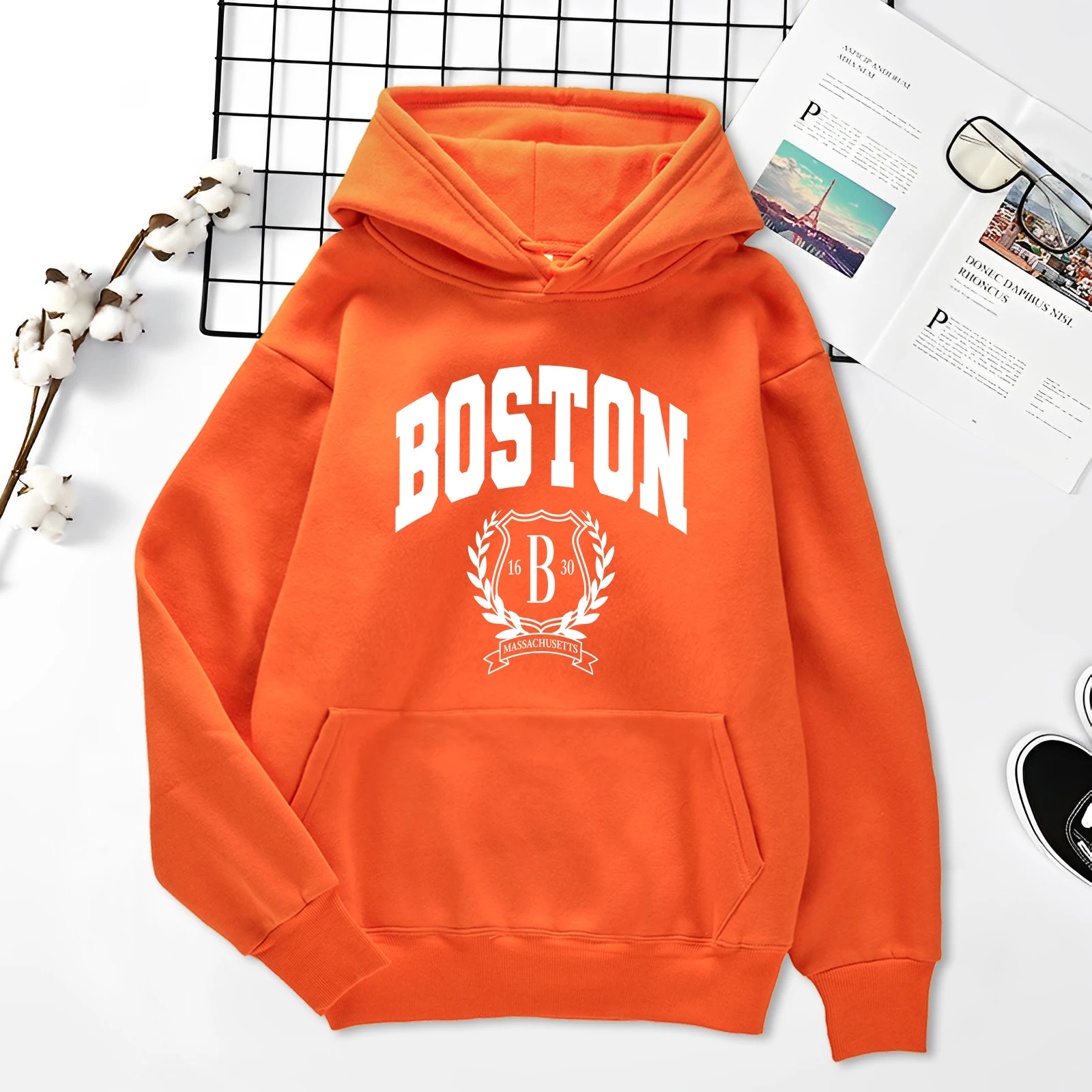 Boston 1630 Personality Art Printing Hoodies Mens Autumn Loose Sweatshirt Craetive Fleece Hoody Casual Hip Hop Streetwear