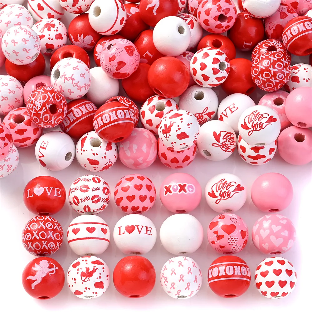 10 Stück 16mm Valentinstag-Kollektion Herzförmige Holzperlen für Schmuckherstellung DIY Armbänder Halsketten Perlen-Accessoires – Detail 1