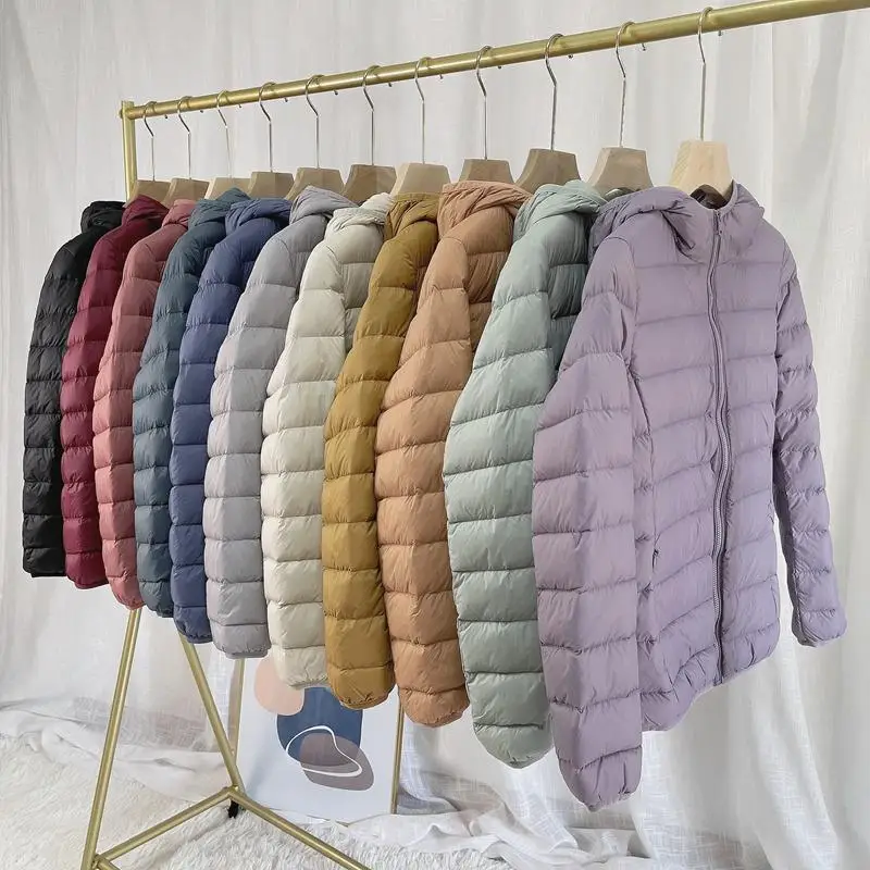 Hooded Light Thin White Duck Down Jacket Parkas Autumn Winter Women Lightweight Down Coat Ladies Slim Bigsize Puffer Outwears