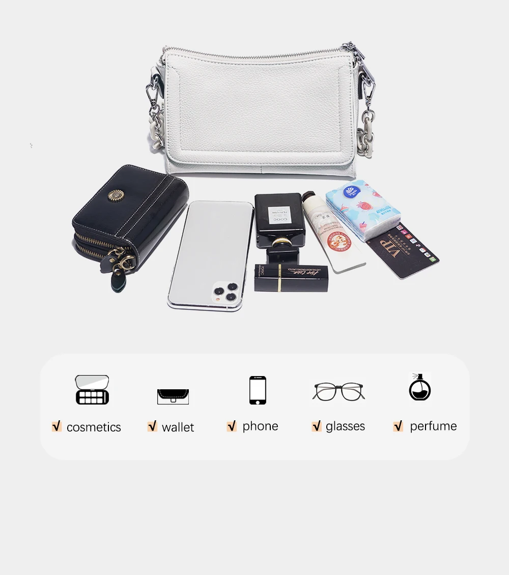 Zency Acryl-Ketten-Handtasche aus weichem Leder mit Tragegriff, luxuriöse kleine Unterarm-Umhängetasche für Damen, weiß, modische Schultertasche – Detail 8