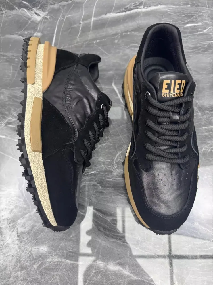 Autumn Men Genuine Leather Spliced Outdoor Running Shoes Lace Up Low Cut Antiskid Platform Training Shoes Athlete Sport Sneakers