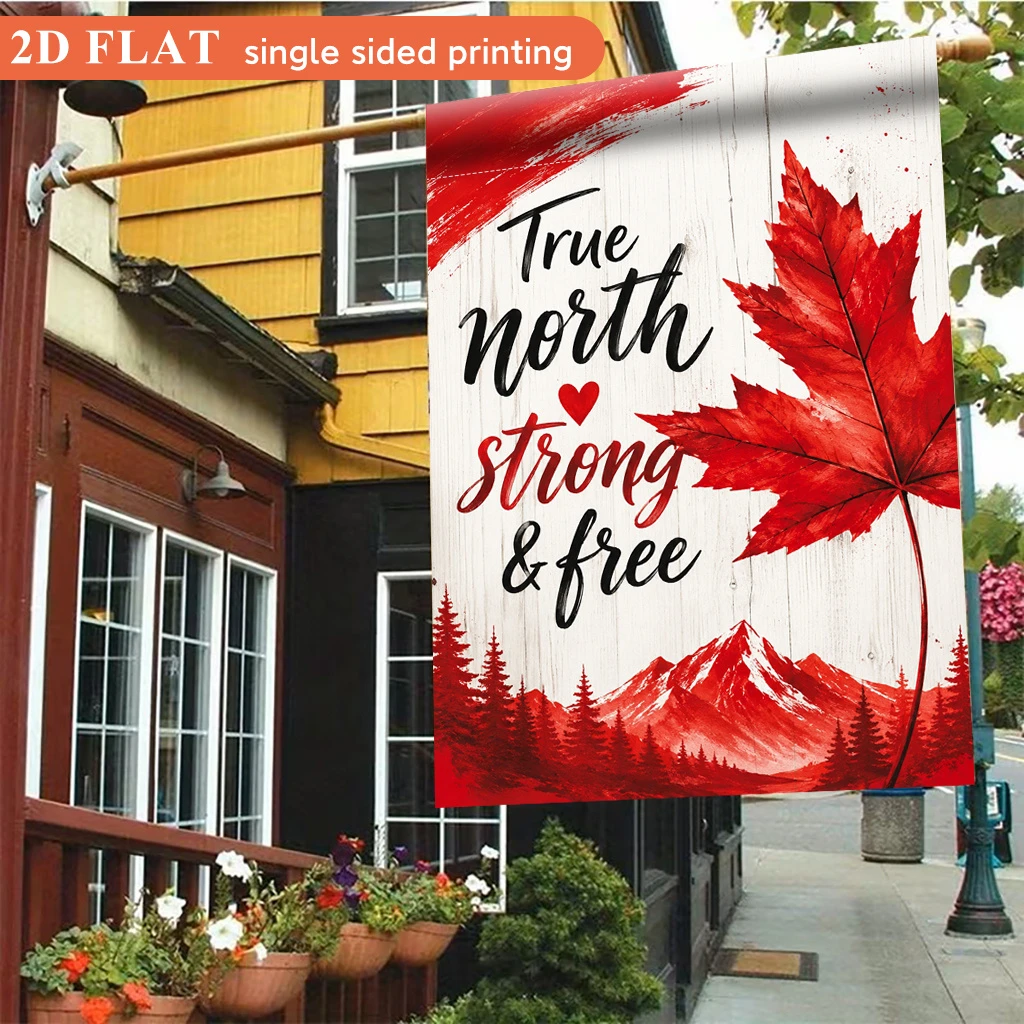 1pcs True North Strong And Free Canada Maple Leaf Garden Flag Rustic Wood Texture Fall Outdoor Yard Decor