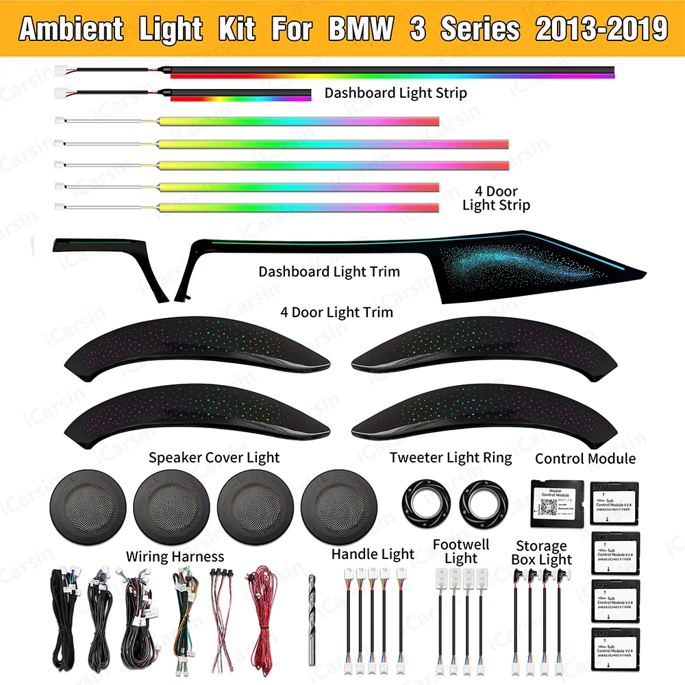 

64-цветный комплект для обновления окружающего освещения Dynamic Star для BMW F30 F34 3 серии 2014-2019, аксессуары для внутреннего светодиодного освещения