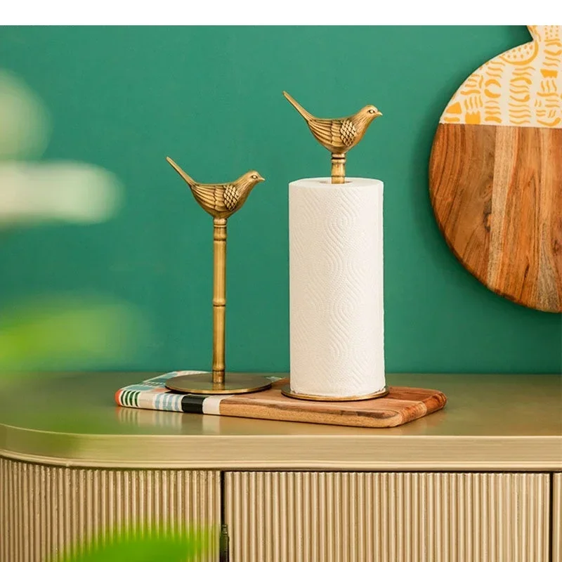 Brass Tissue Holder Kitchen Vertical Oil-absorbing Roll Paper Towel Rack Table Top Storage Decorative Ornaments