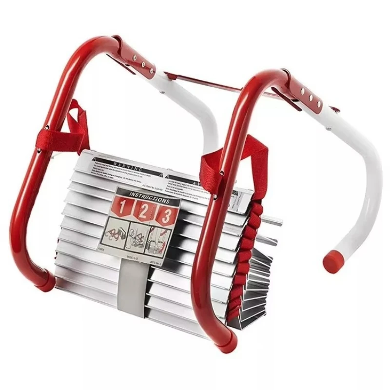 Fire escape ladder with non-slip steps and emergency escape rope, telescopic folding aluminum ladder, 4 meters