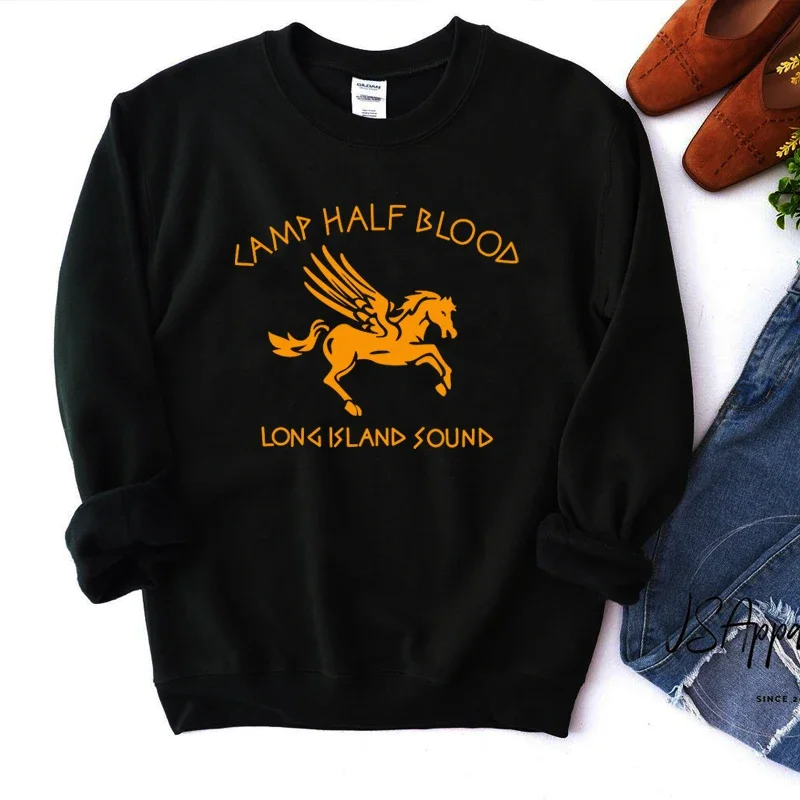 Camp Half Blood Long Island Sound Crewneck Sweatshirt Women Long Sleeve Graphic Jumpers Oversized Tops Movie Fans Pullovers Tops