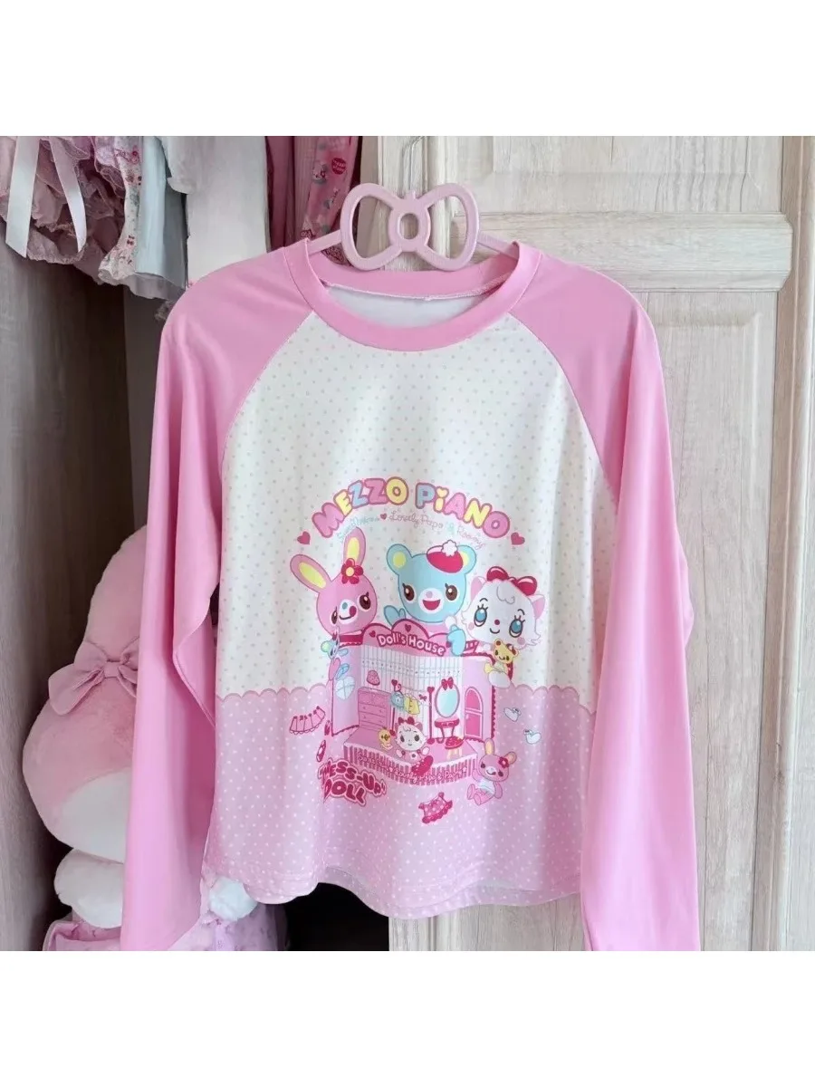 اليابانية Kawaii مقنعين تي شيرت المرأة عادية Y2k المحاصيل القمم لطيف الكرتون تيز Y2k الجمالية الجرونج سستة عادية ​ بلوزات