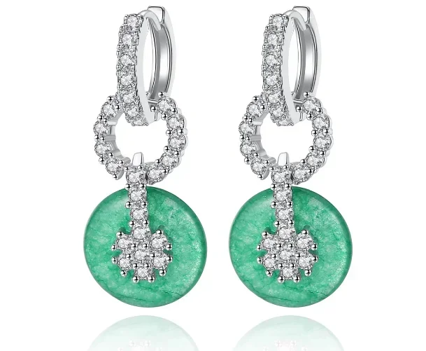 

Fashion jewelry new hip-hop Crystal from Austrian Tears of an Angel inlaid zircon earrings green chalcedony safety buckle