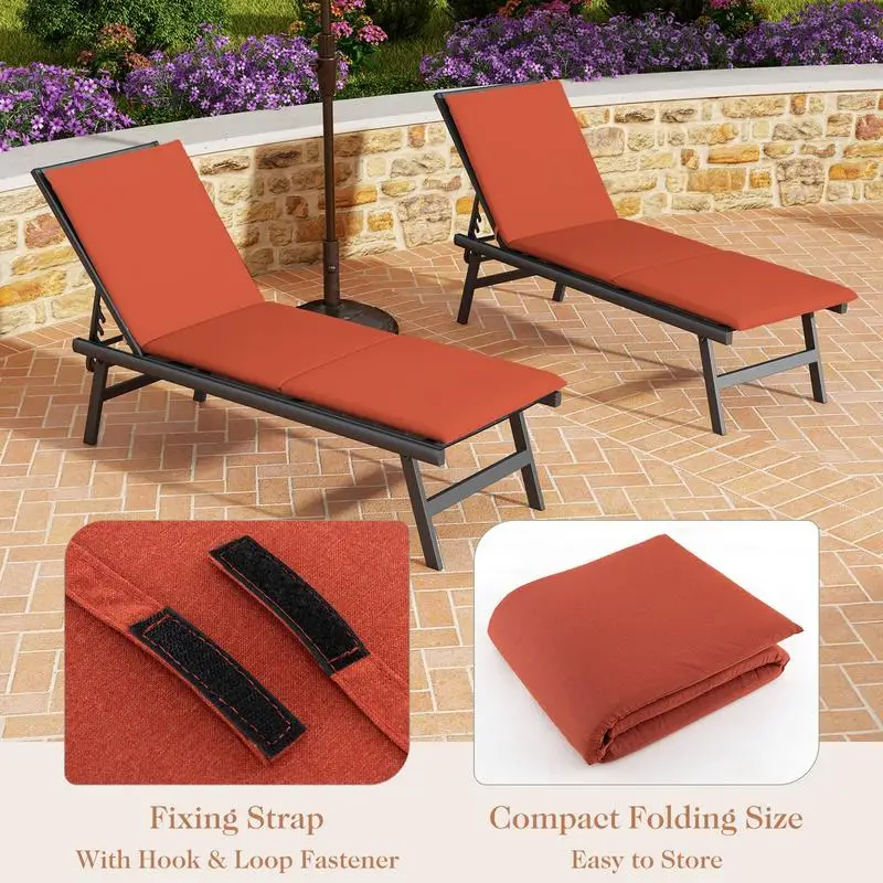 

Outdoor Chaise Lounge Cushion Patio Furniture Folding Pad with Fixing Straps-Orange