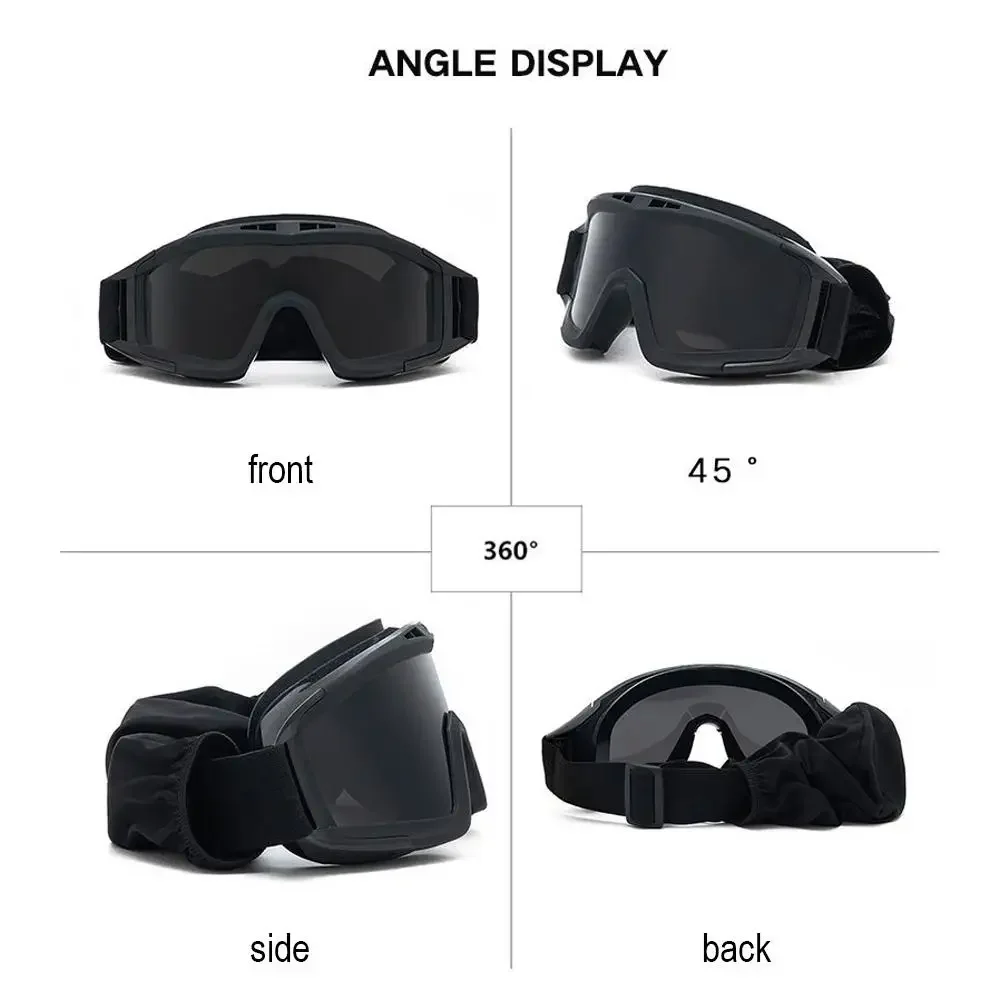 Tactical Goggles 3 Lens Windproof Dustproof Shooting Motocross Motorcycle Mountaineering Glasses Safe Protection CS Game Glasses