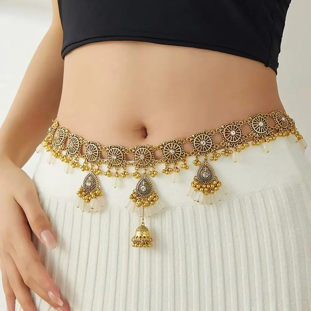 New Bohemian Belly Chain Bell Pendant Handmade Resin Beads Chain Ethnic Body Jewelry Women