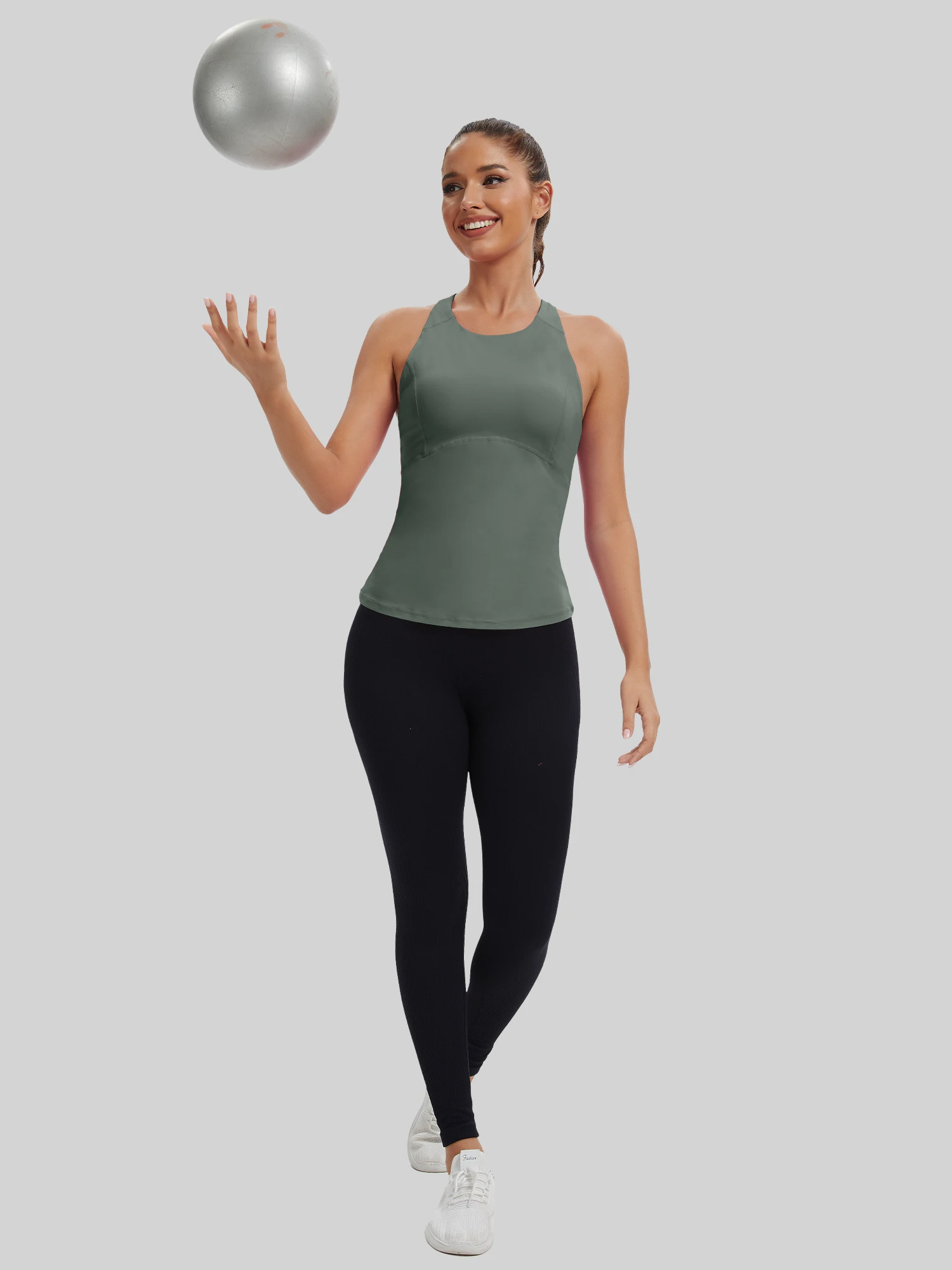 Womens Cross Back Workout Tank Tops-with Built in Bra, High Neck Athletic Yoga Gym Tank Tops