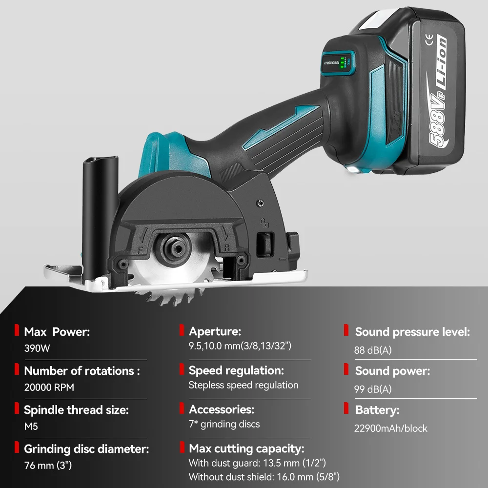 ONEVAN Brushless Angle Grinder 76mm Speed Variable Cordless Electric Circular Saws Cutting Power Tool For Makita 18V Battery