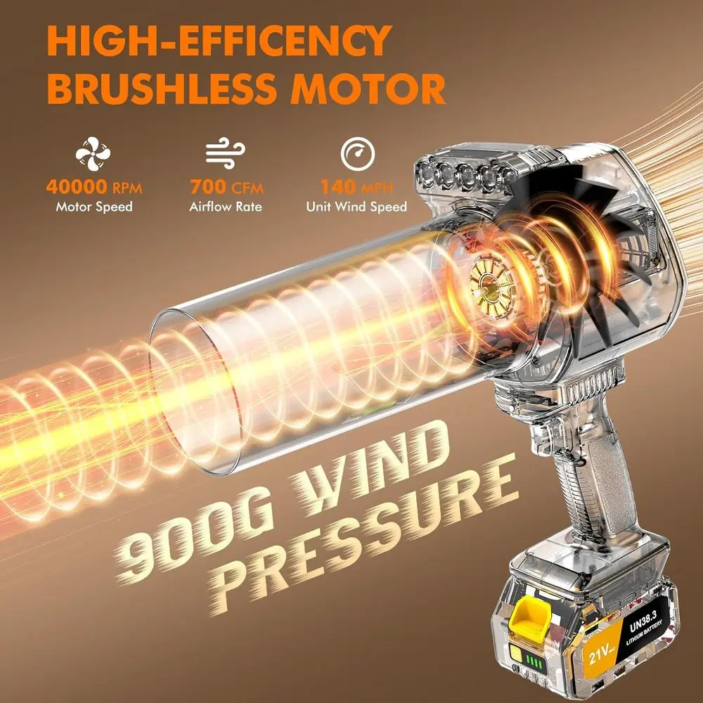 Brushless Leaf Blower Cordless with Lights, Powerful Electric Leaf Blowers with 2 x 3.0Ah Batteries & Fast Charging, 700CFM 900G