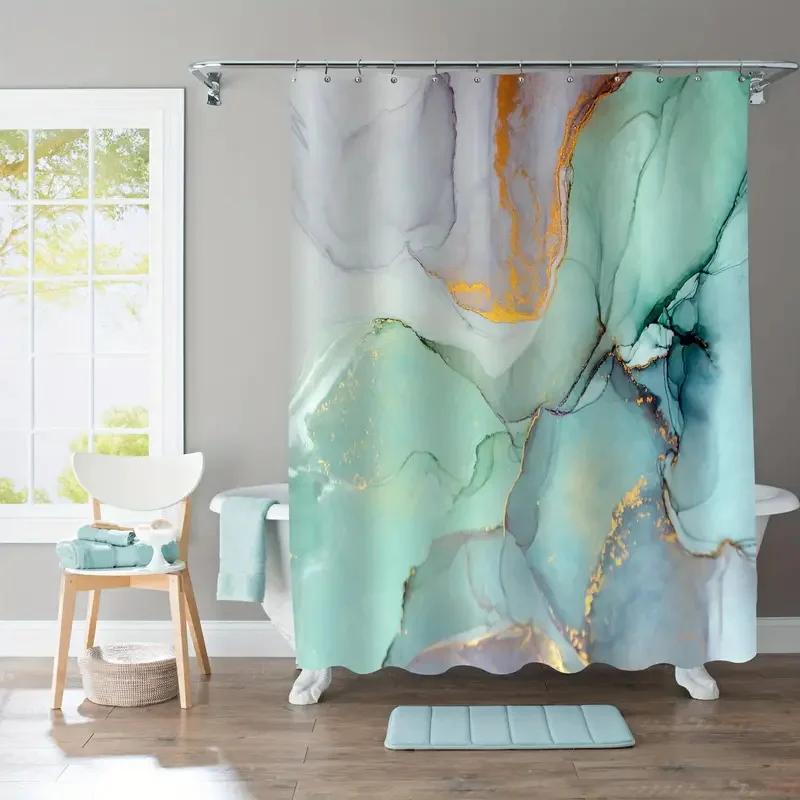 1PC colorful abstract marble shower curtain with plastic hook - modern abstract floral design, chic bathroom décor