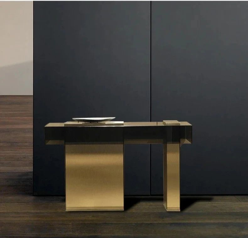 Light luxury entrance cabinet  glass narrow table facing the entrance hall modern simple entrance desk