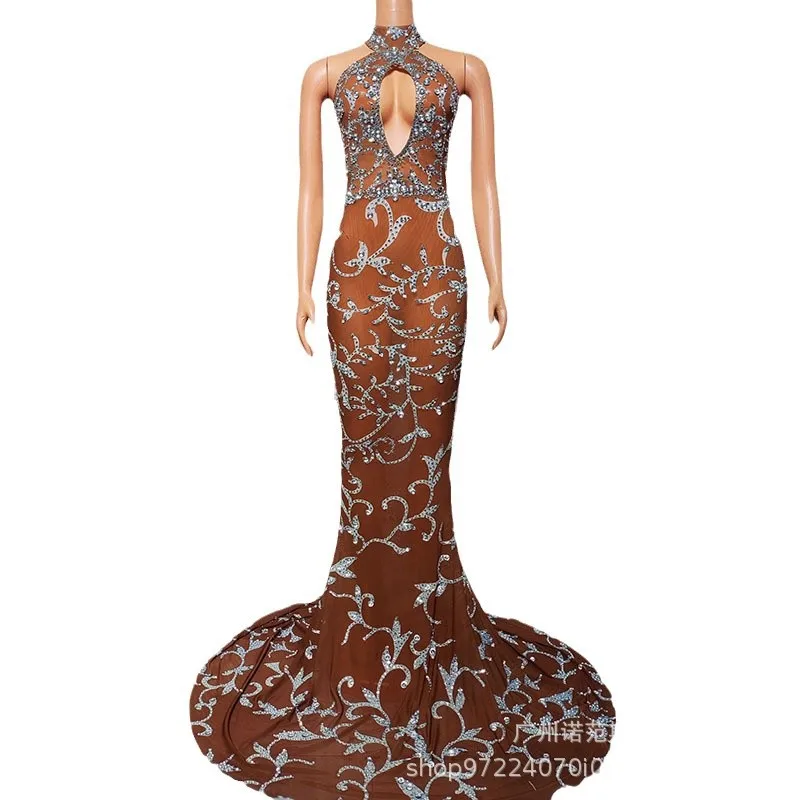 

Neck Temperament Diamond-encrusted Fishtail Hip Skirt Cocktail Party Social Evening Birthday Party Evening Dress Robes De Soirée