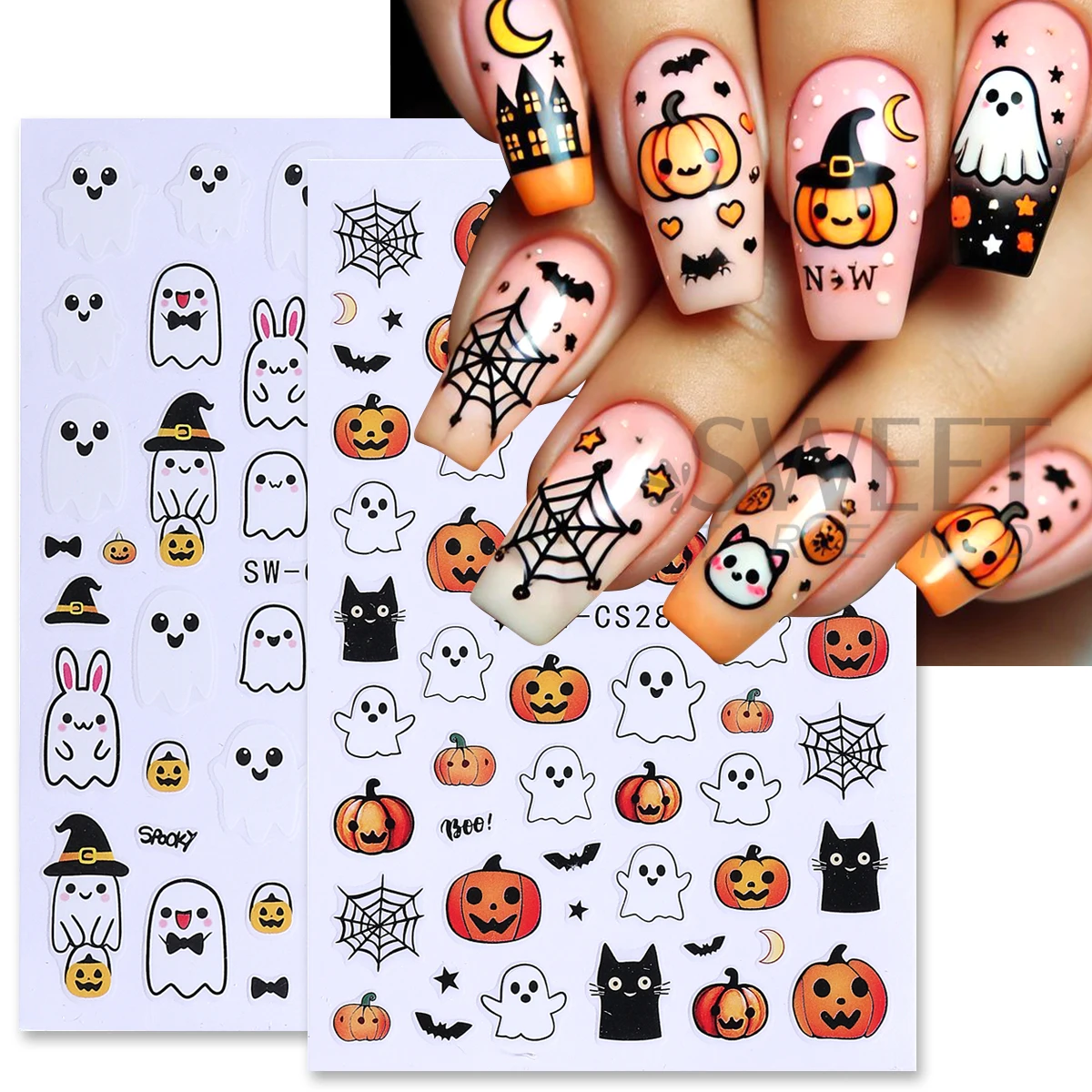 6 قطعة سلسلة كارتون الهالوين مسمار الفن ملصقات مخيف اليقطين العنكبوت ويب النار عنصر فرنسي لتقوم بها بنفسك لاصق الشارات مانيكير ديكور #3