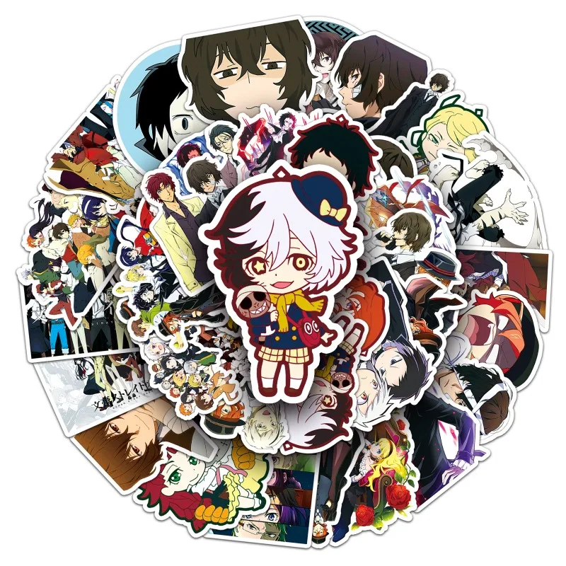 Pegatinas de Anime japonés Bungo Stray Dogs, pegatinas impermeables para taza de agua, equipaje de ordenador portátil, papelería de escritorio, decoración, 50 piezas