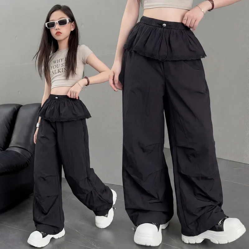 Girls Summer Casual Wide Leg Pants Thin Children Fashionable Trousers Breathable Skin-Friendly Comfortable Kids Sweatpants