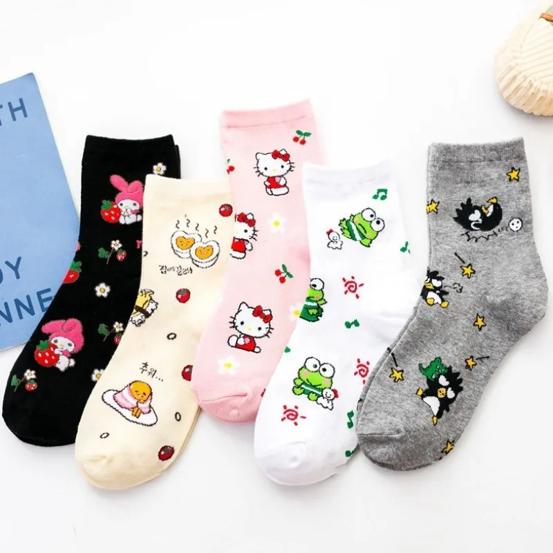 

New Sanrio Mid-calf Hello Kitty Melody Women's Cartoon Hello Kitty Cute Girls combed Cotton Sports Breathable Student Socks Gift