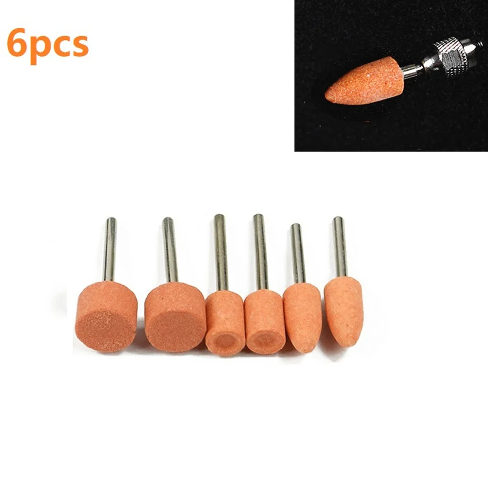 6Pcs ROTARY TOOL GRINDING STONE SET DIY Craft Drill Bits Metal Steel 9/10/15mm Large Small Cylindrical Grinding Head Pointed
