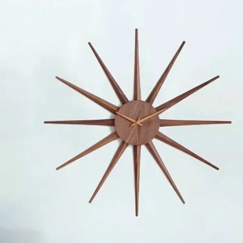 Sun Wall Clock Modern Wood Wall Watch Interior Silent Elegant Decorative Clocks Minimalist Luxury Aesthetic Living Room Watches