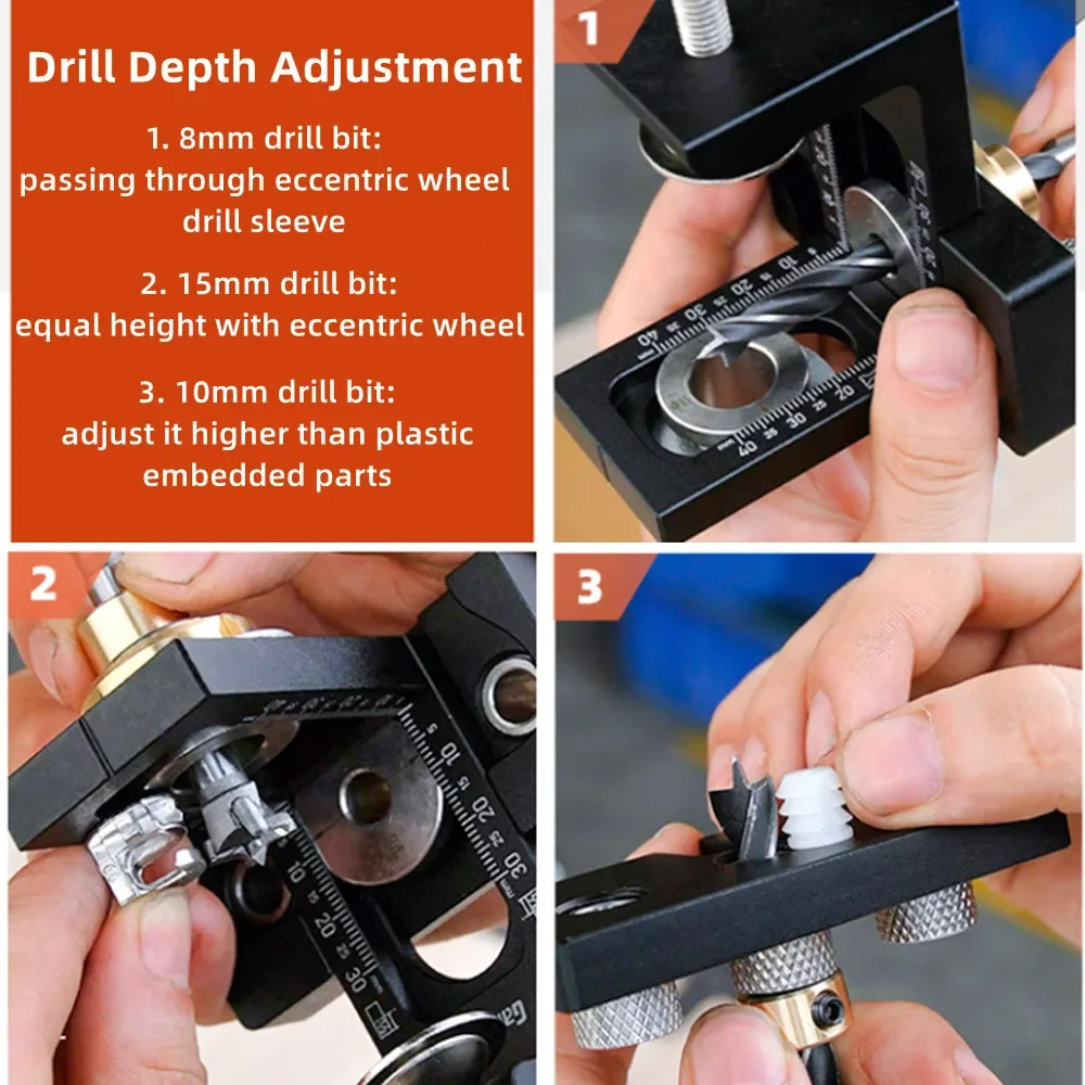 Woodworking 3 In 1 Doweling Jig Kit -Adjustable Wood Dowel Punch Locator Aluminum Pocket Hole Jig, Cabinet Hole Drill Guide Tool