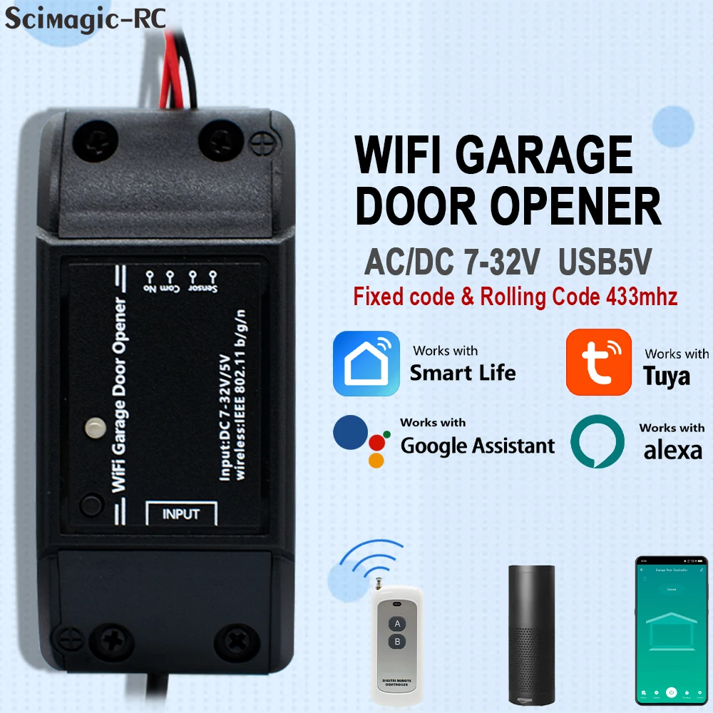 WIFI Garage Door Controller 433MHz Switch Relay Module Tuya/Smartlife APP Remote Control Work With Alexa Echo Google Home