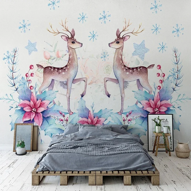 Custom Mural Wallpaper 3D Stereo Flower Elk Animal Photo Wall Painting Children's Bedroom Background Wall Decor Papel De Parede