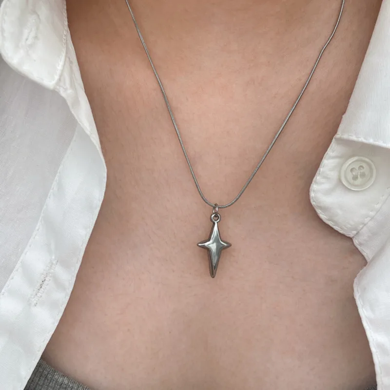 Korean Style Four-Pointed Star Pendent Necklace Simple Girl Clavicle Chain Trendy Girl Wedding Choker Fashion Jewelry Party Gift