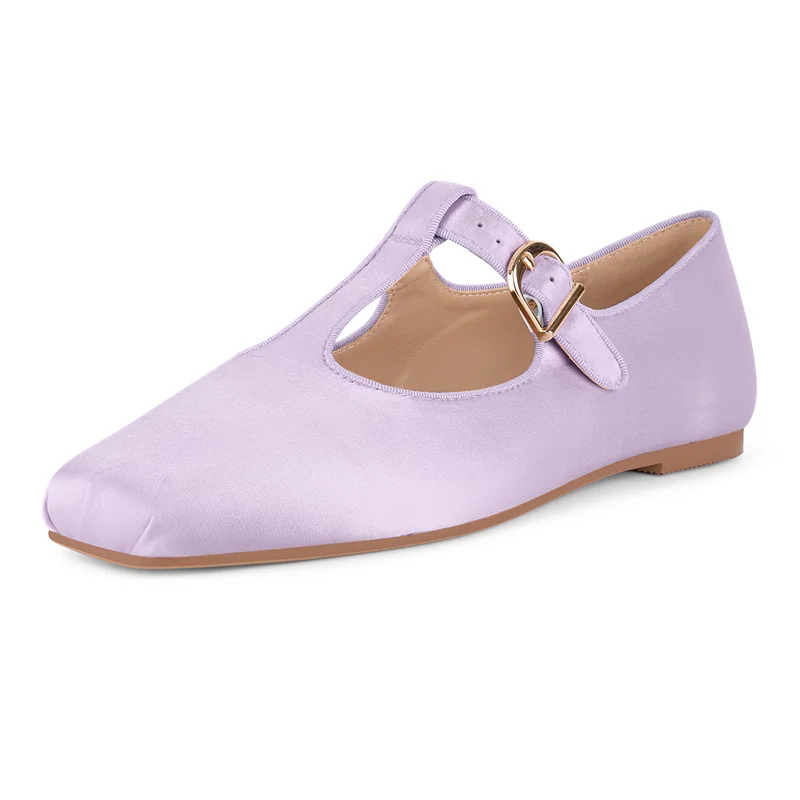 Onlymaker  Women Satin  Square Toe Bow Flats Strap Retro Elegant Big Size Spring Autumn Comfortable Buckle Strap Ballet Flats