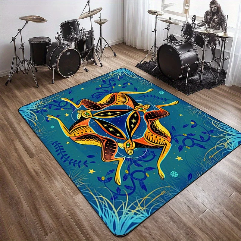 

Bohemian Rabbit Print Non-Slip Mat - Vibrant Yellow & Blue Design, Polyester Crystal Velvet, Machine Washable, Perfect for Livin