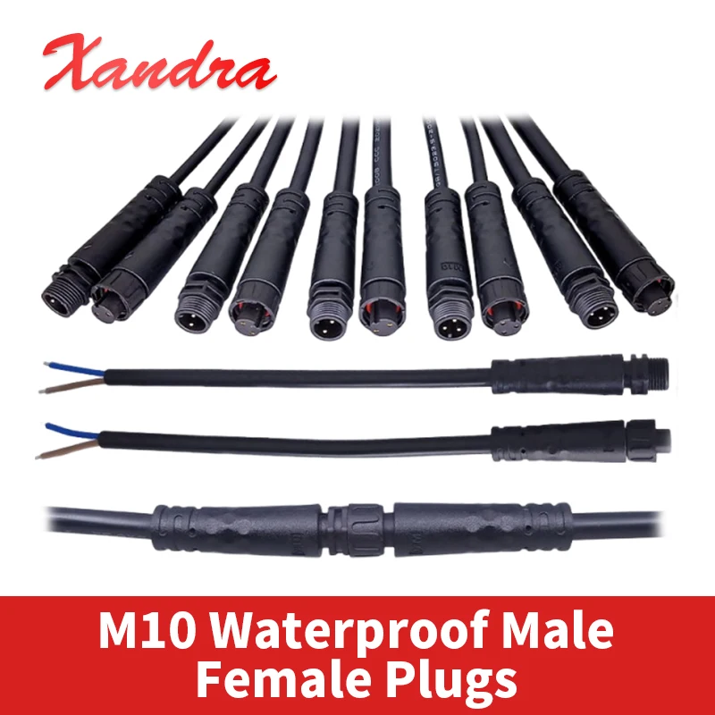 M10 2pin 3pin 4pin 5pin Male Female Docking Connectors 2.4~6A Aviation Power Plug 0.3/0.5/0.75 Square Waterproof Quick Connector