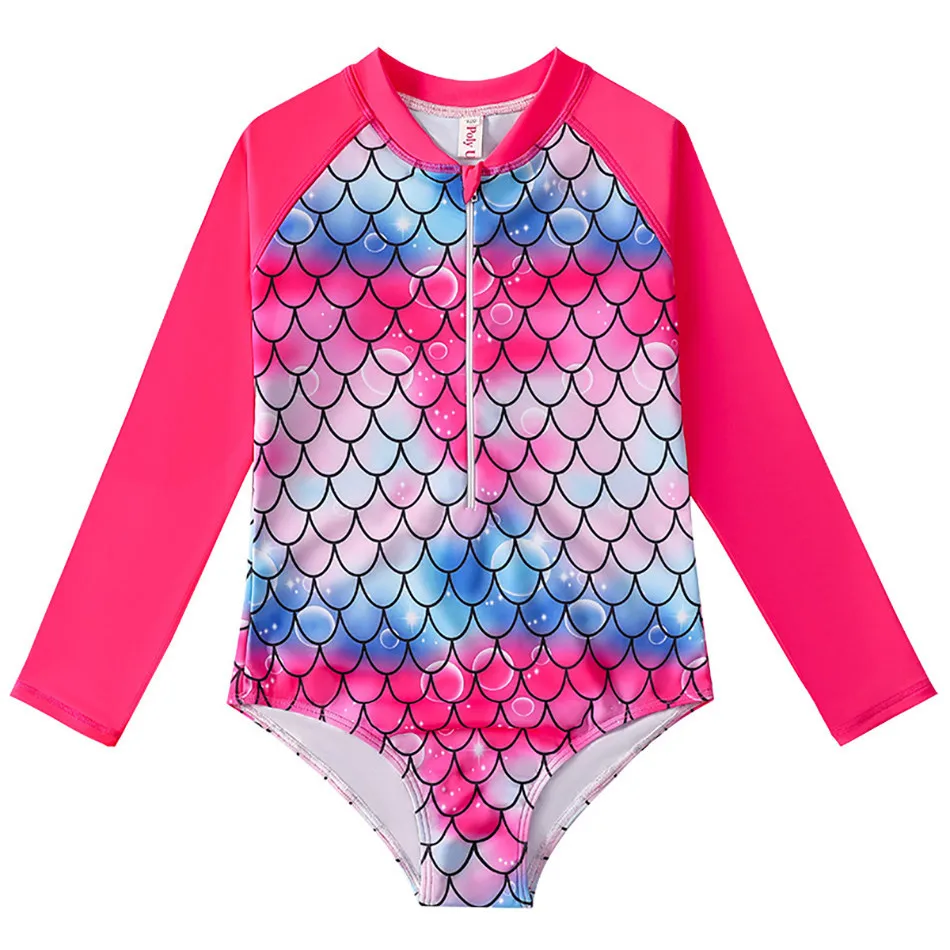 Children\'s Mermaid Swimsuit Children\'s One-Piece Swimsuit Long Sleeved Girl\'s Hot Spring Fish Scale Swimsuit Girl\'s Swimsuit