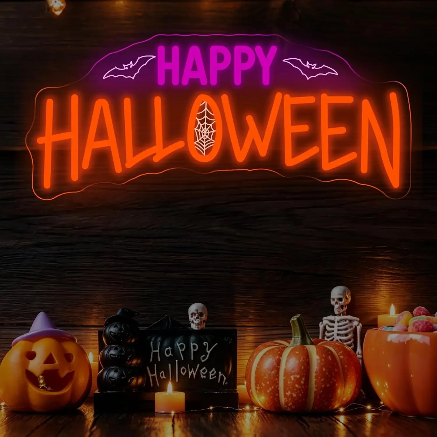 Happy Halloween Neon Sign, USB Powered LED Neon Light, Halloween Party Bedroom Bar Gaming Room Decoration Gift Night Light