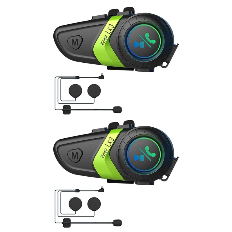 2X LX3 Helmet Bluetooth Headset 1200MAH Motorcycle BT5.0 Wireless Hands-Free Call Stereo Anti-Jamming Waterproof B