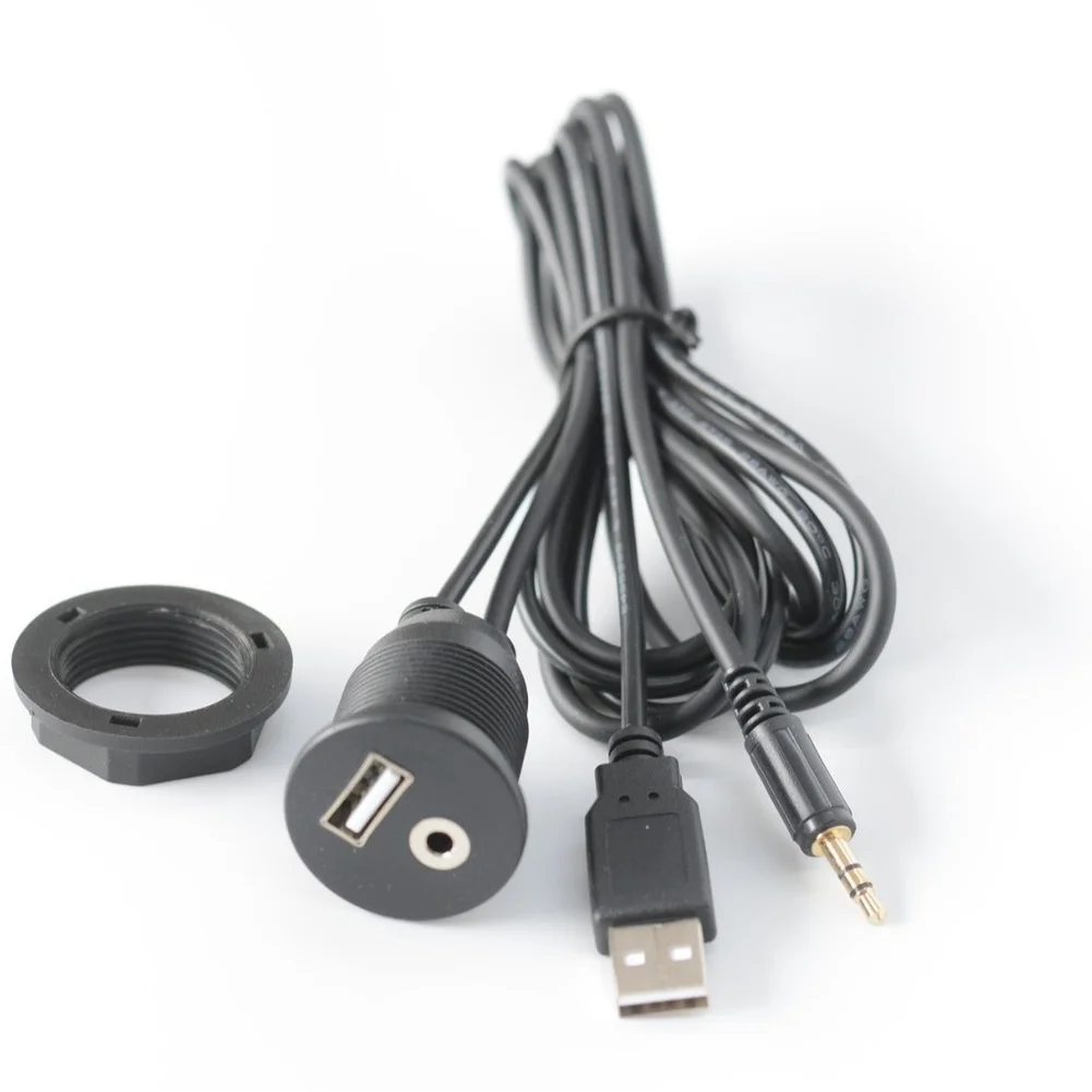 150CM 3.5mm Dash Mount USB 2.0 AUX Extension Cable AUX Audio Cable Minimal Interference Compact Design ABS Material Construction
