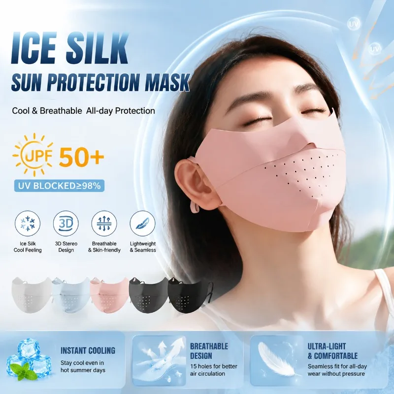 Summer Ice Silk Seamless Sun Protection Face Mask Cooling 3D Breathable Anti UV Full Face Cover Outdoor Sports Cycling Fishing