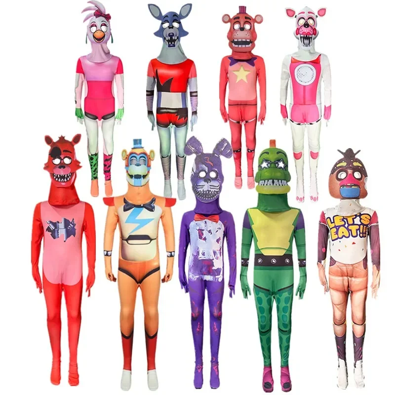 Halloween FNAF Costume for Kids Five Nights Freddyed Jumpsuit Cosplay Nightmare Bonnie Fnaf Freddy Anime carnival Gift for Kid