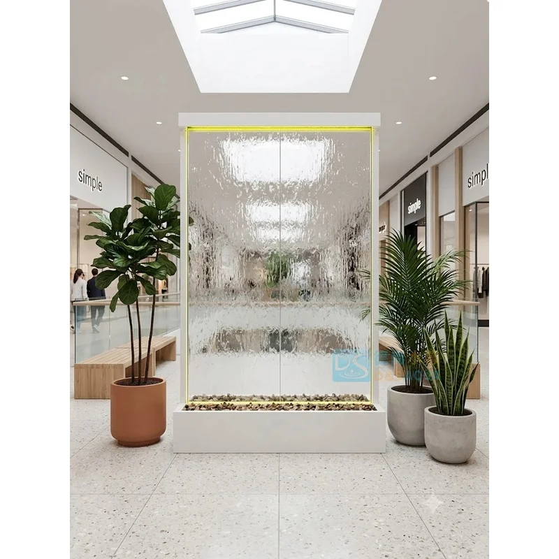 custom.DESHANG 304 Stainless Steel Modern Multi-Functional Indoor/Outdoor Home Decor Glass Waterfall Wall Panel with Frame Stru