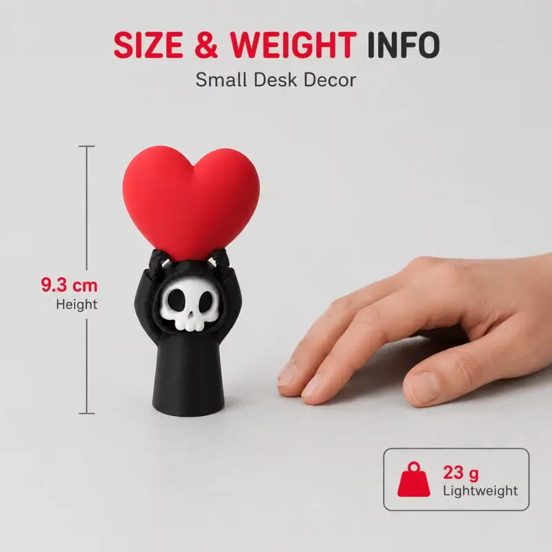 Cute Grim Reaper Skeleton Holding Heart Mini Figurine, Gothic Halloween Desk Decor, Spooky Love Ornament Gift