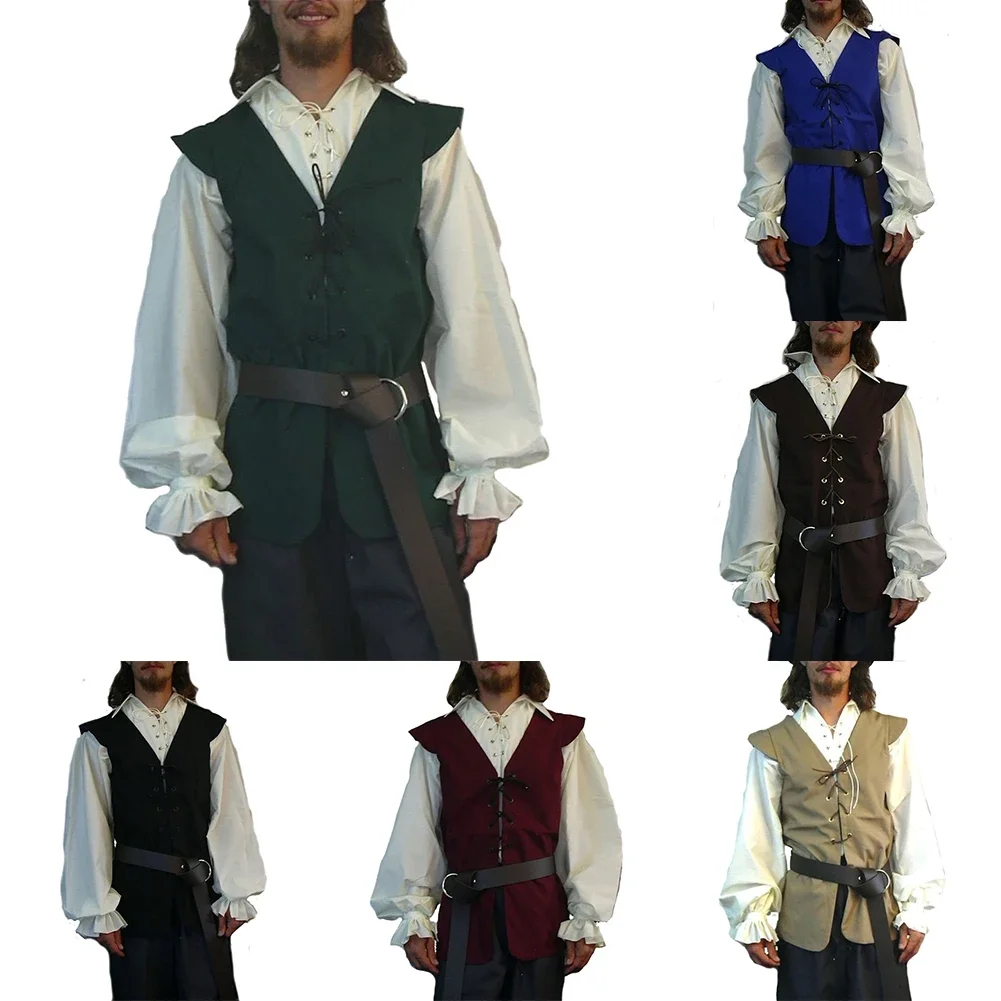 Colete do renascimento pirata medieval sem mangas masculino, colete de férias na praia, traje confortável casual, bandagem, novo