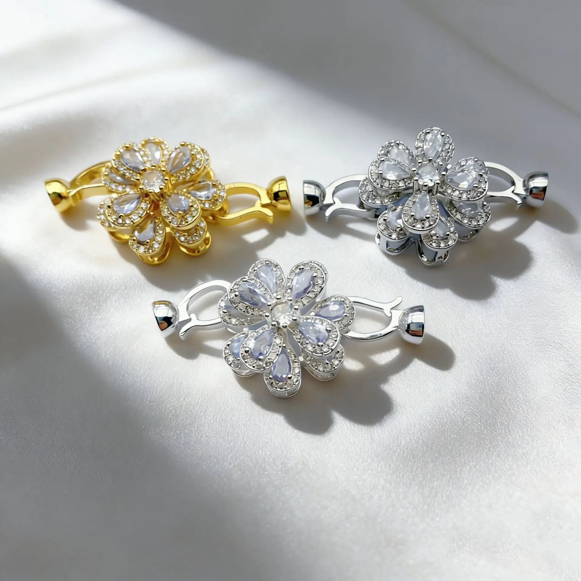 

1 Piece Copper Gold Plated Zircon Flower Pearl Necklace Sweater Chain Bracelet Buckle Diy Jewelry Accessories Material Wholesale