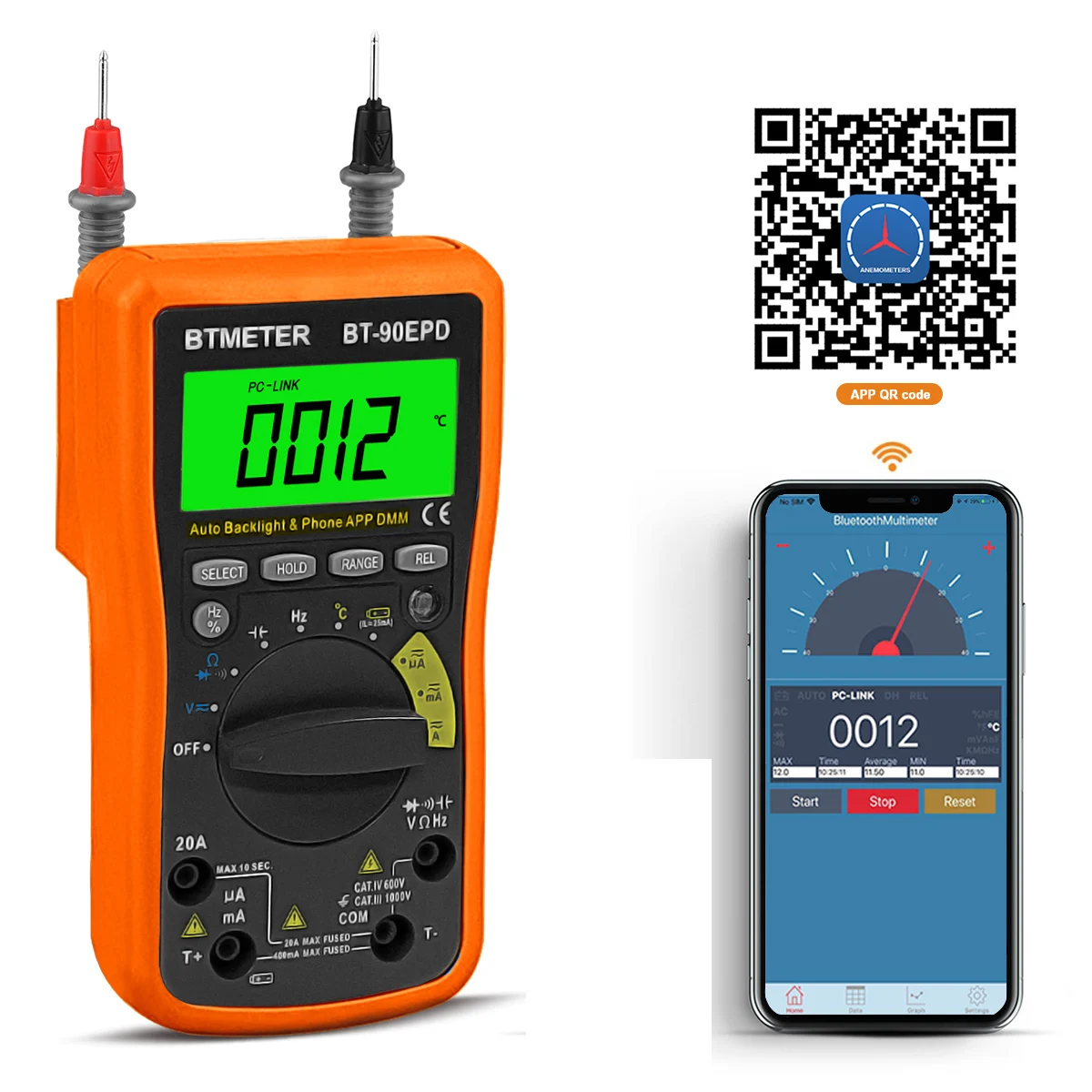 

Bluetooth Digital Multimeter 4000 Counts Auto Range Multimeter Tester Electrical Multimeter with Mobile APP Data Recording