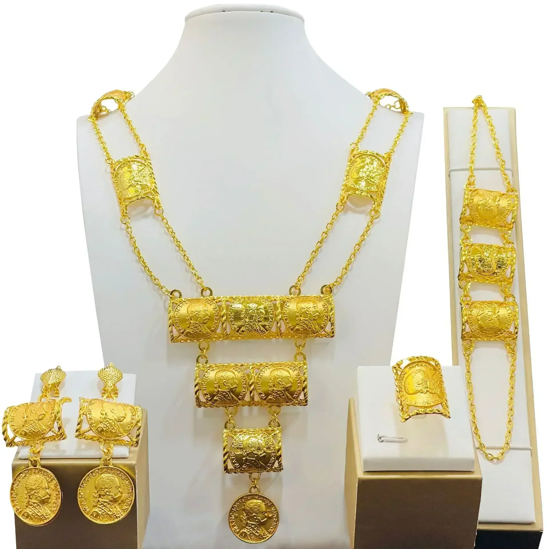 Dubai Necklace Earrings For Women Wedding 24k Gold Plated African Jwellery Bridesmaid Party Gift  Bridal Dubai Jewelry Sets