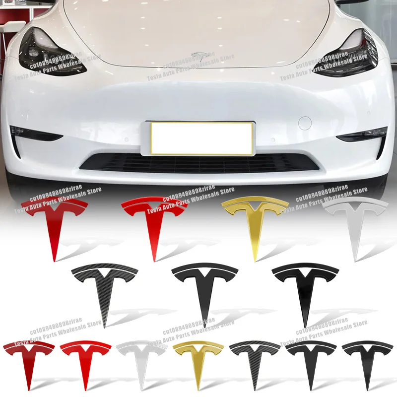 1Pcs Carbon Metal Car Hood Front Bonnet Grill Rear Trunk Emblem Badge Sticker Decal For Tesla Model 3 Model S X Y Auto Accessory