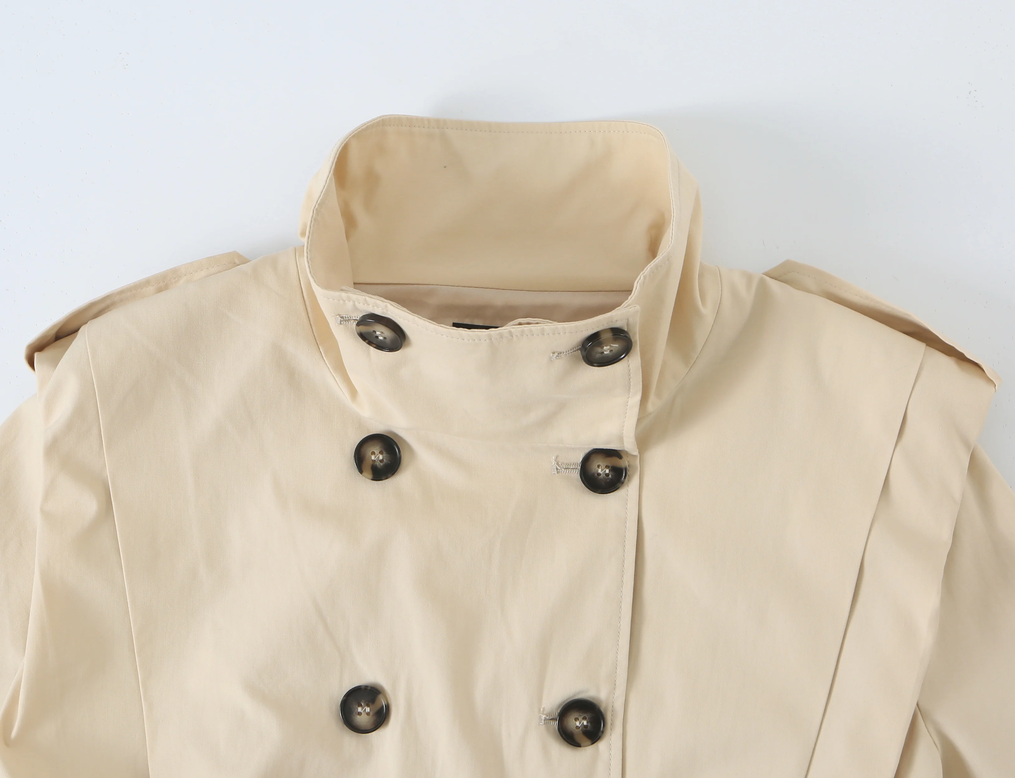 KONDALA Women Commute Stand-Collar Jacket Elegant Double-breasted Short Trench Coat 2026 Autumn Trendy High Street Chic Jacket