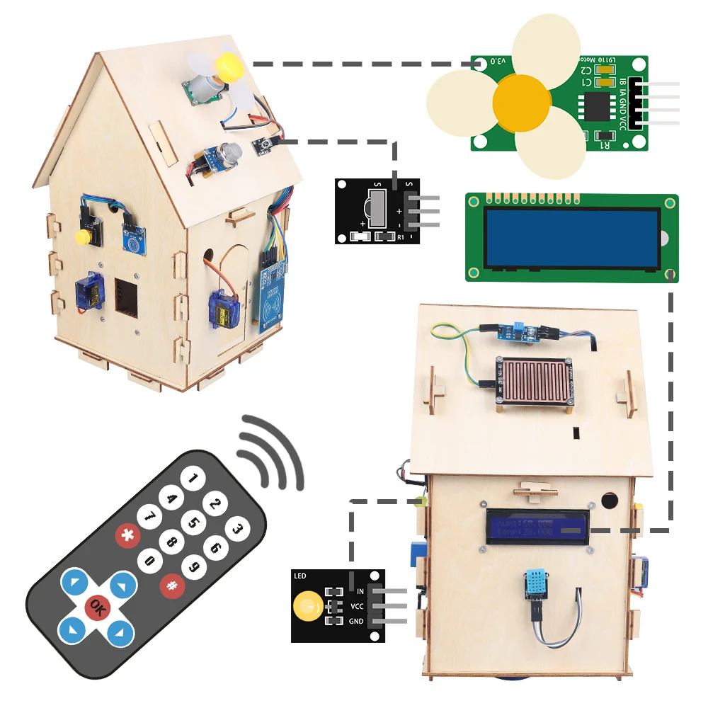 Smart Home Sensor Kit DIY Wooden House for Arduino Open Source C/C++ Code STEM Starter Kit Education